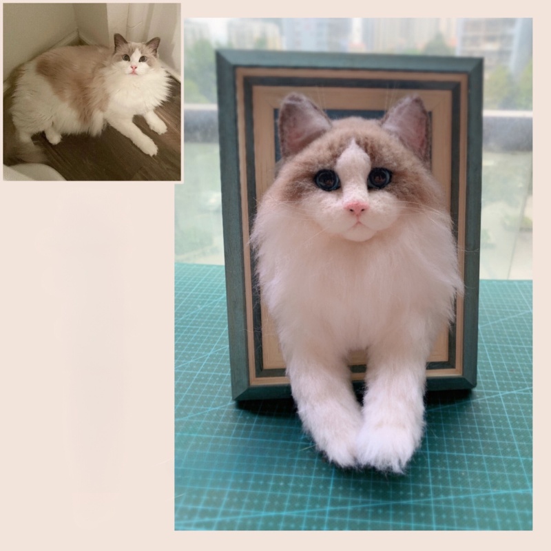 Custom Pet Half Length Portrait of Needle Felted with Frame 1