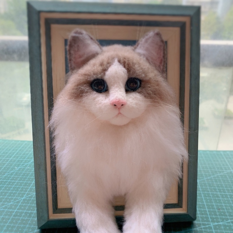 Custom Pet Half Length Portrait of Needle Felted with Frame 2
