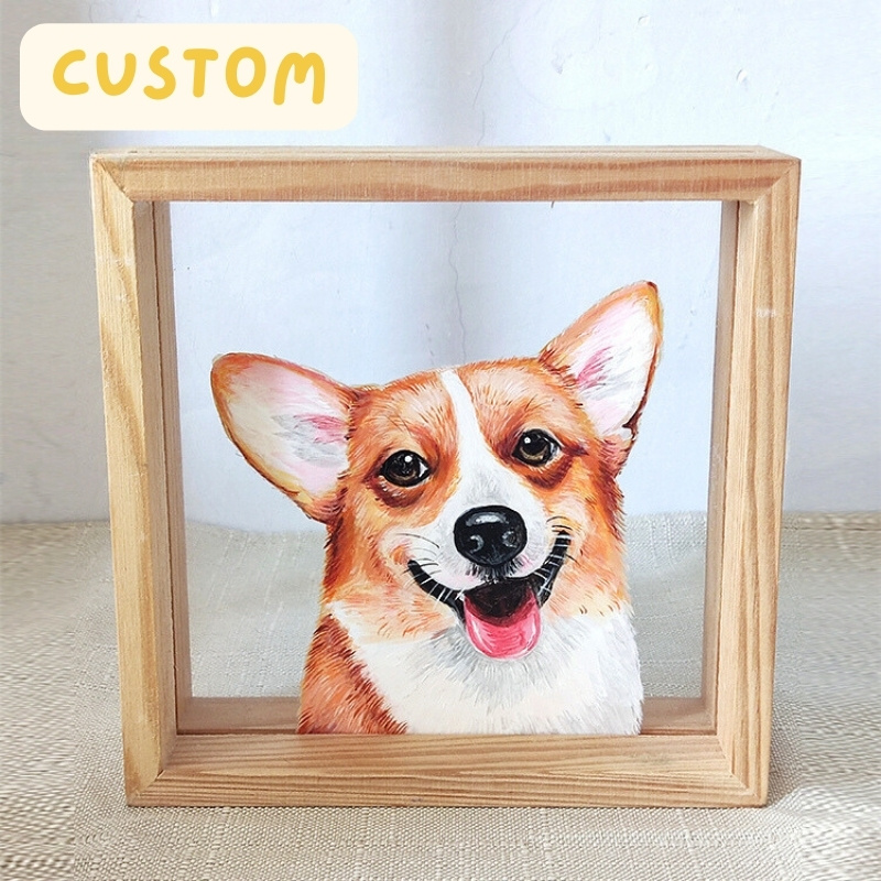 Hand Painted Pet Custom Glass Painting with Frame 1